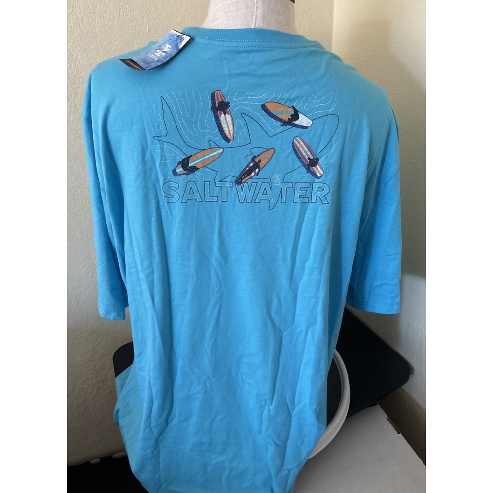 New 3XLT Mens IZOD Saltwater Surfboard Graphic T-Shirt Blue Bachelor Button